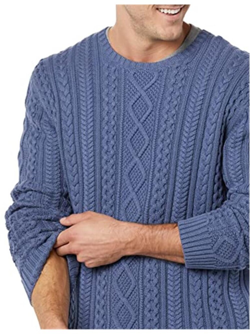 Cable Knit Cotton Crewneck Sweater Mens Long Sleeve Classic Fit Pullover